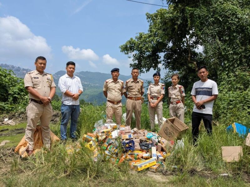 Enforcement activity was carried out by DTCC Mokokchung under National Tobacco Control Programme (NTCP) along with law enforcers from PS-1 Mokokchung on August 31. Tobacco products were seized from 14 shops near educational institutions and hospital area. The defaulters were penalised under COTPA 2003 Section 6(b). (Photo Courtesy: CMO Mokokchung)